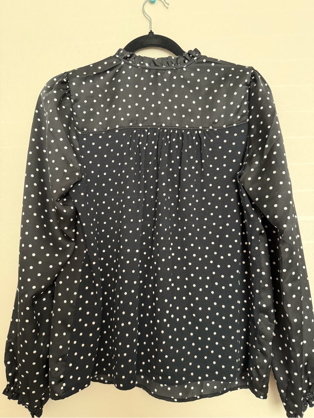 LOFT Black and White Polka Dot Ruffle-Neck Blouse - Picture 5 of 5